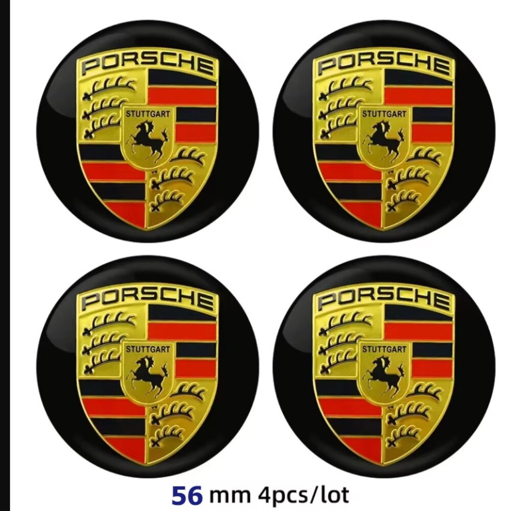 4pcs 56.5mm PORSCHE STUTTGART Emblems Golden Black Logo Wheel Stickers Badges
